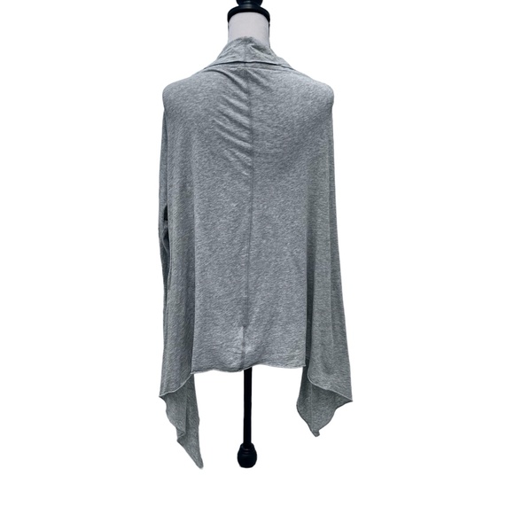 DKNY HEATHER GRAY COTTON OPEN RUFFLE NECK CARDIGAN - Picture 5 of 13